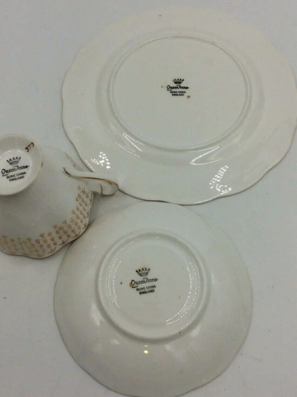 Queen Anne England Bone China Pink & Gold Tea Trio Cup Saucer Plate